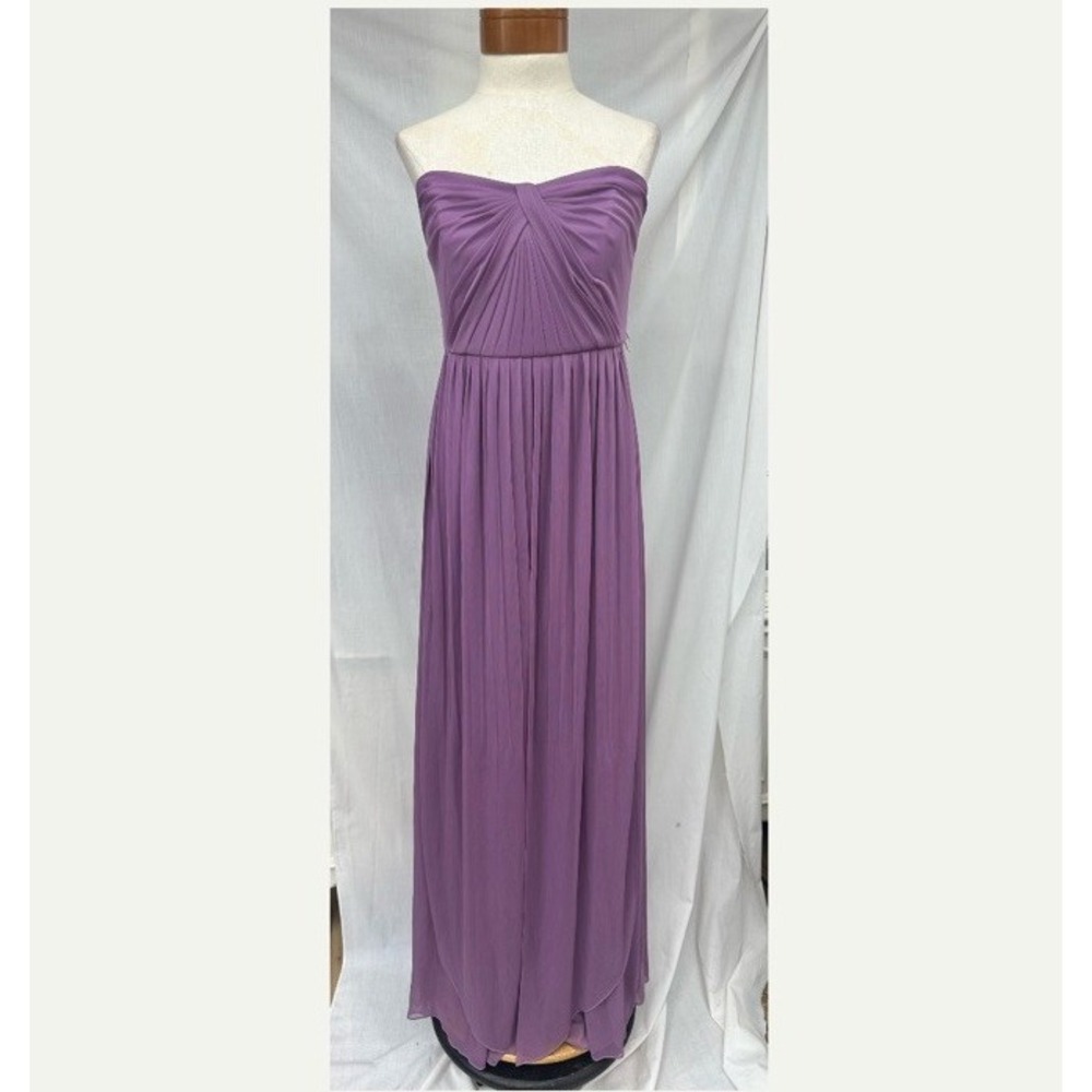 David's Bridal Purple Dress 10 Strapless Formal Bridesmaid Prom Sheer Layered